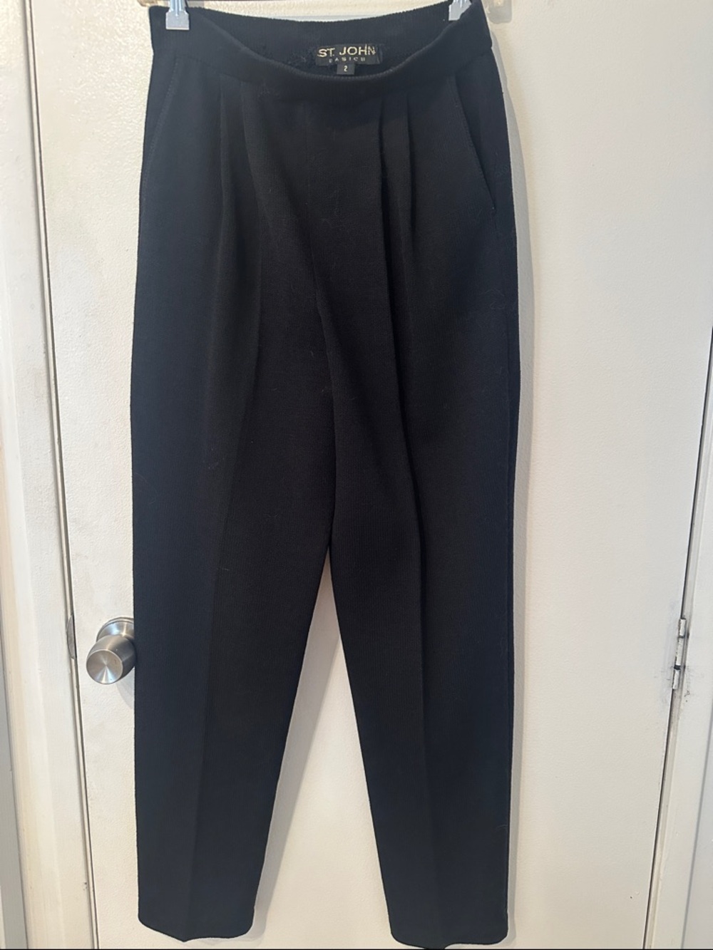 St. John Black Pleated Knit Trousers